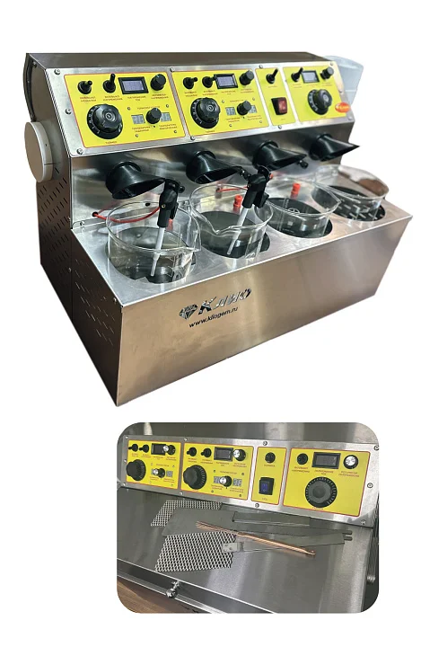 Гальваноустановка 4*2000мл с двумя нагревательными элементами двумя мешалками, подогревом ванны